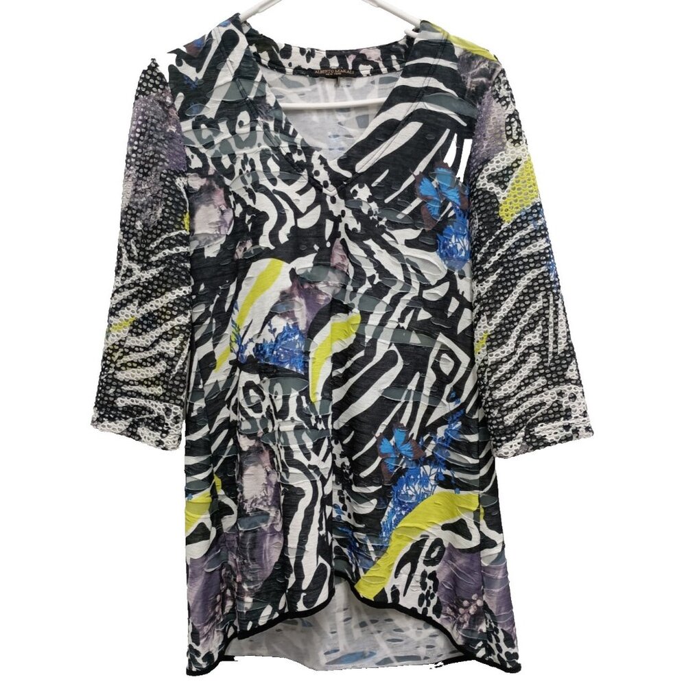 Alberto Makali Womens Wearable Art Top Medium Multi Abstract Textured 3/4 Sleeve